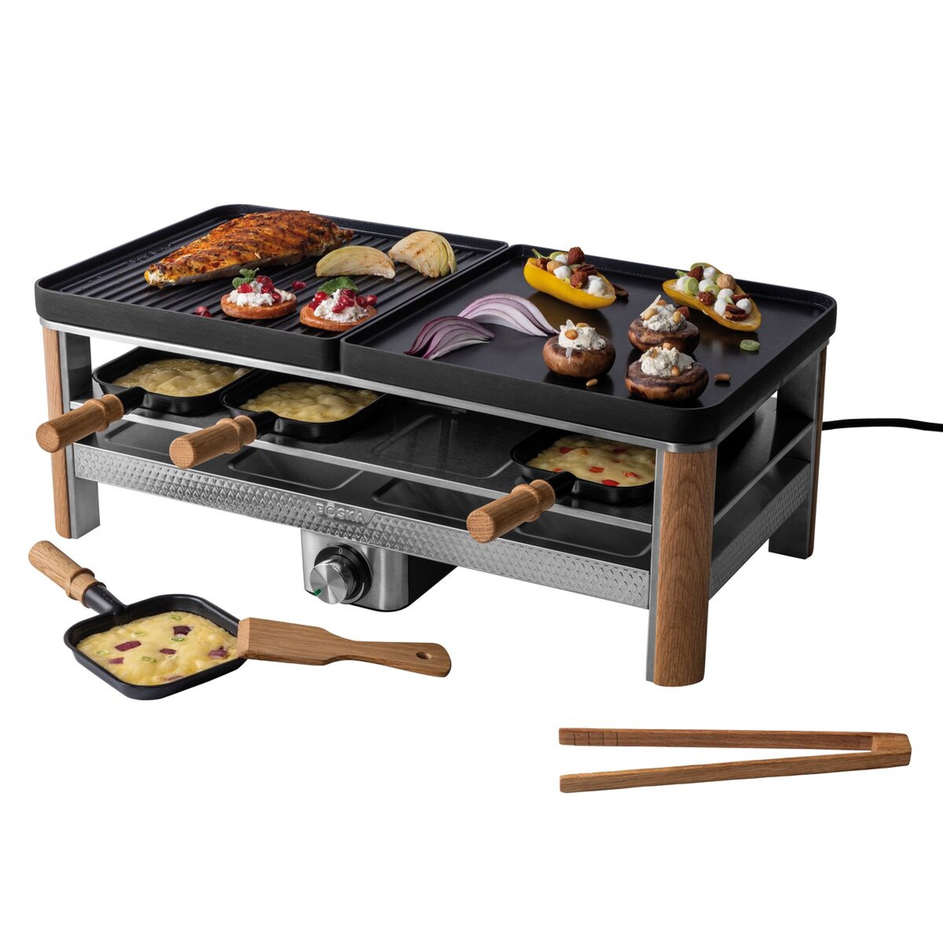 BOSKA Raclette Gourmet Pro für acht Personen mit Grillplatten und Pfännchen